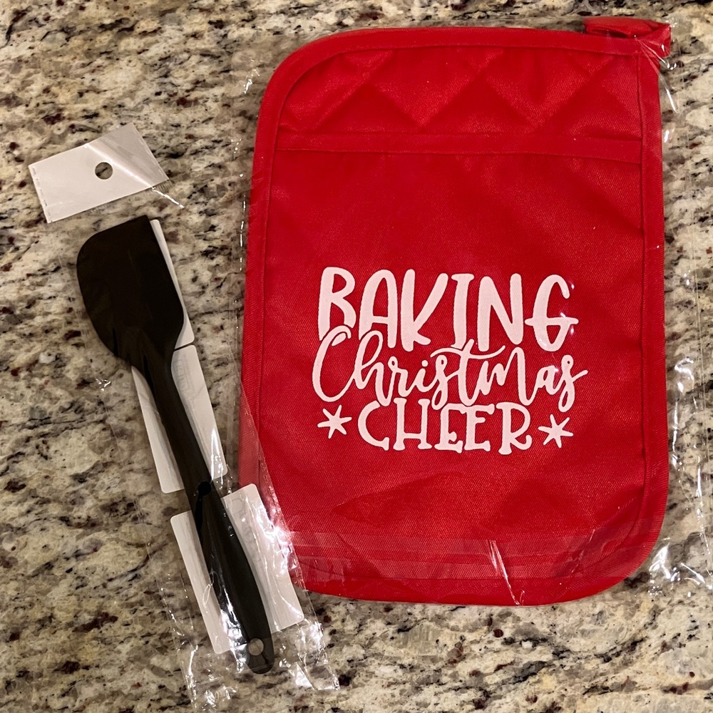 Christmas Baking Set Baking Christmas Cheer Red Huge Pad Pot Holder & Spatula